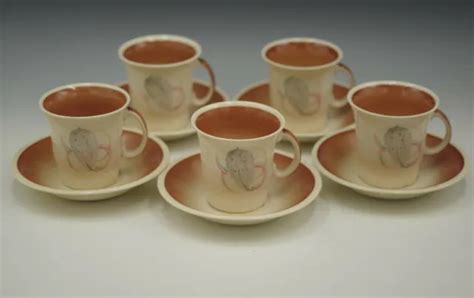 Susie Cooper Crown Works Art Deco Feathers Set Of Cups And Saucers