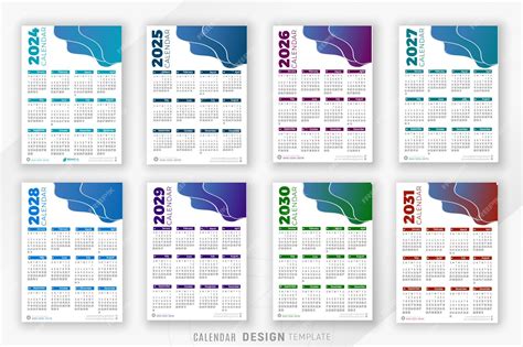 Plantilla De Diseño De Calendario De Paquete De 2024 A 2031 Para