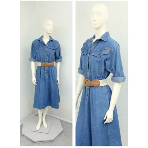 Vintage 80s Cowgirl Western Denim Dress Blue Jean Dress Oversize