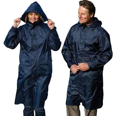 champion unisex long rain coat waterproof knee length jacket hooded pac mack ebay