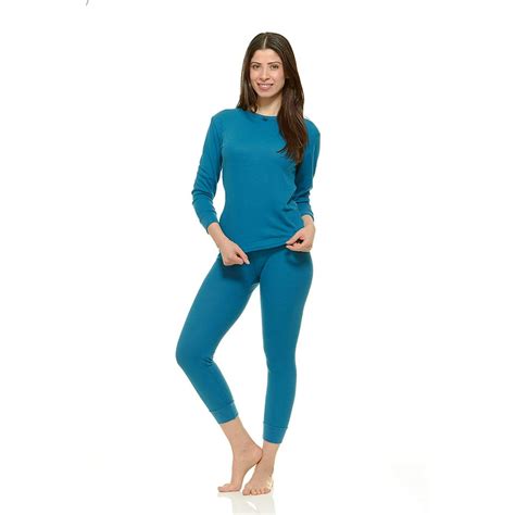 Gilbin S Women S Soft 100 Cotton Waffle Thermal Underwear Long Johns Sets Blue Small