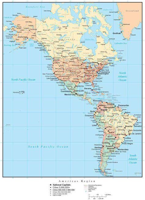 North And South Americas Map With Country Boundaries Us States Canad