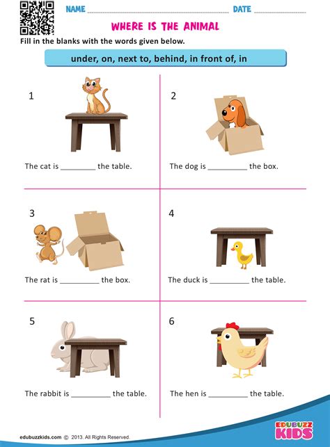 In, in front of, next to, under, on, between. Free printable prepositions #worksheets for kindergarten that … | Preposition worksheets ...