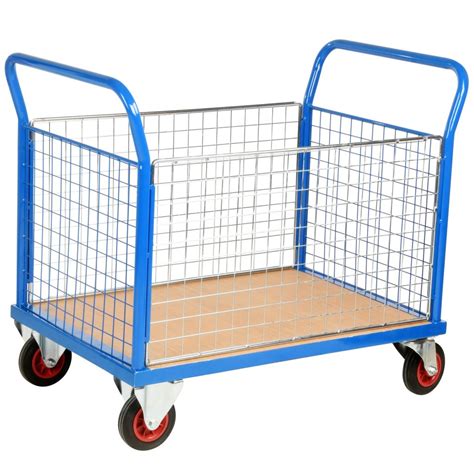 Adjustable for a beam range width from 64 mm. Heavy Duty Platform Trolley with Mesh Sides | 4 Side ...