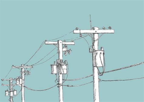 Ink And Digital Drawing Of Power Lines Art Sketch Blue