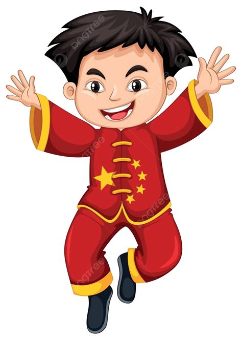 Chinese Boy In Traditional Costume Isolated Childhood Asia Vector