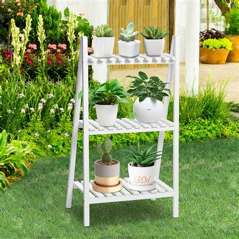 Wooden Folding Plant Stand Ladder Flower Pot Display Rack Bookcase