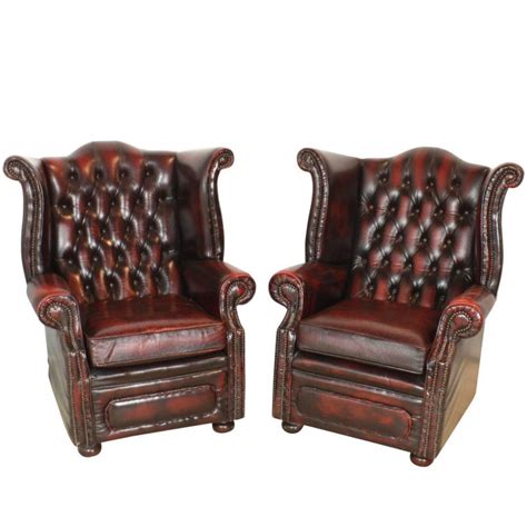 Our craftsmen are also adept at working to bespoke requirements. Set of Two English Chesterfield Wingback Oxblood Leather ...