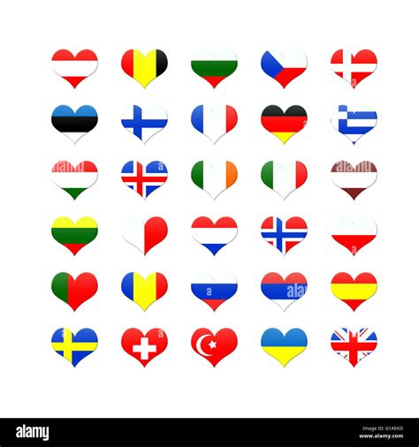 Heart Shaped Buttons Of European Countries Flags Stock Photo Alamy