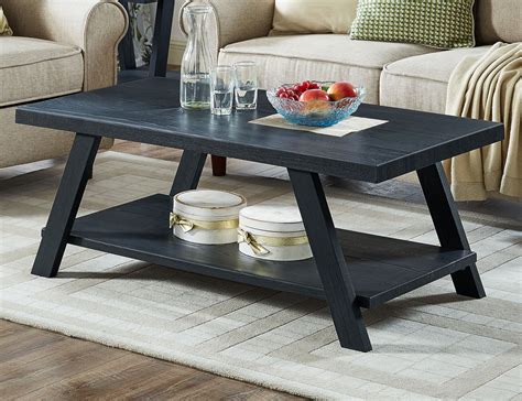 Roundhill Athens Contemporary Wood Shelf Coffee Table In Black Finish