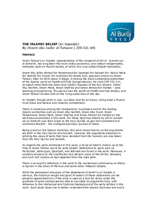 (PDF) THE ISLAMIC BELIEF (Al-'Aqeedah) By Imaam Abu Jaafar at-Tahaawi ( 239-321 AH | Sergio ...