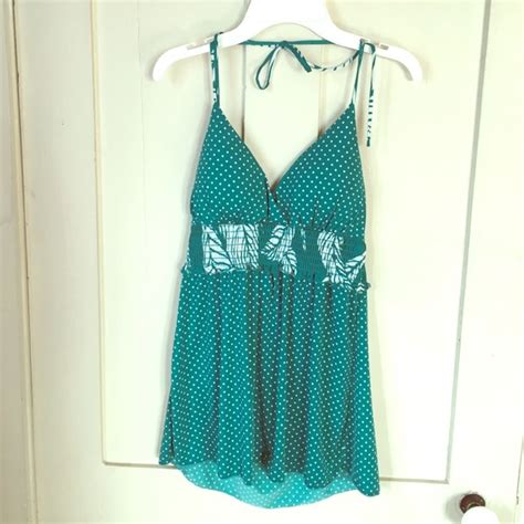 Wet Seal Tops Green And White Polka Dot Halter Top Poshmark