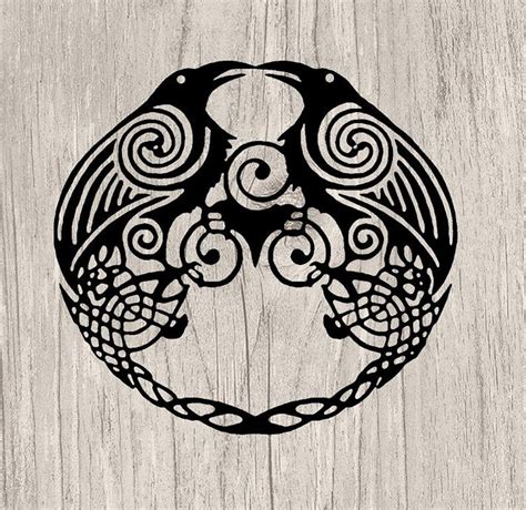 Old Norse Huginn And Muninn Ravens Celtic Knot Silhouette Etsy