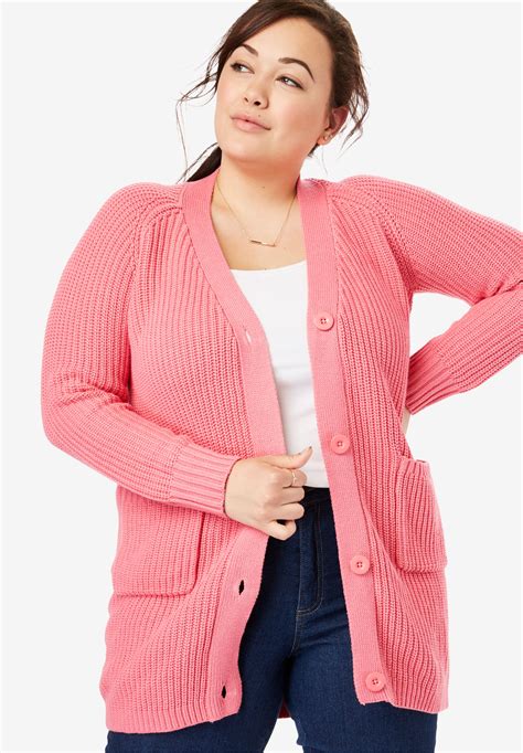 Button Front Shaker Cardigan Plus Size Cardigans Woman Within
