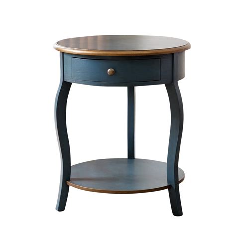 Abbyson Julianne 1 Drawer Round Wood End Table Rustic Teal And Gold