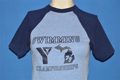 Vintage 70s Michigan Ymca Swimming Championships Blue T Shirt Youth