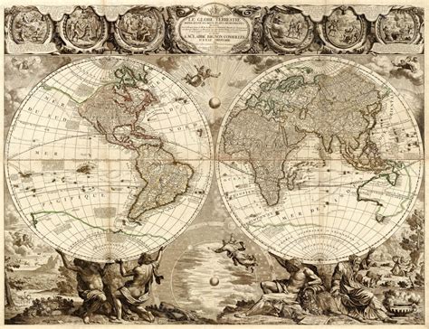 Old World Map Baptiste 1708 World Map Print Antique Style World Map