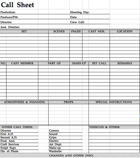 Blank Call Sheet Template 1 Templates Example Templates Example