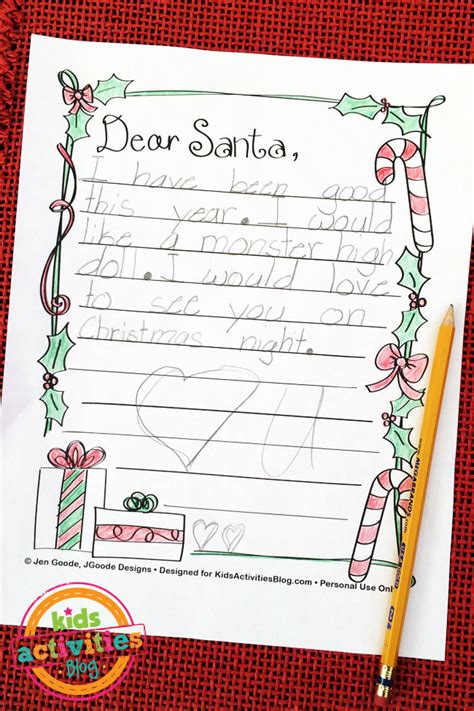 Letter To Santa Free Kids Printable