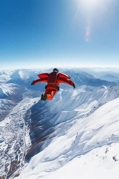 Premium Ai Image A Man Is Skydiving In The Snowy Mountains