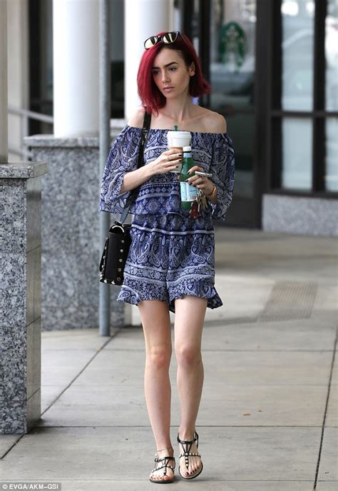 Lily Collins Swamps Her Super Slender Frame In Paisley Print Romper In