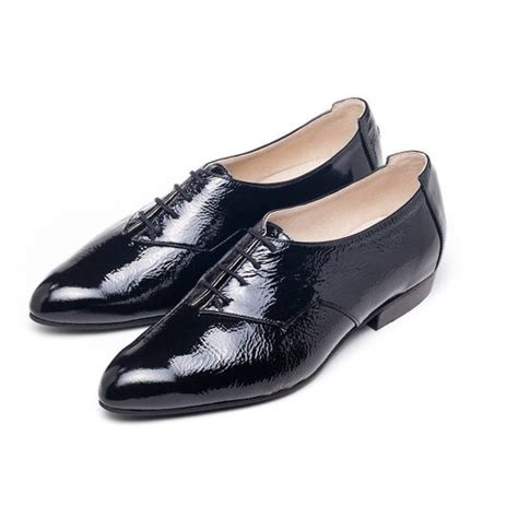 Black Shiny Shoes Black Glossy Oxfords Flat Tie Shoes Women