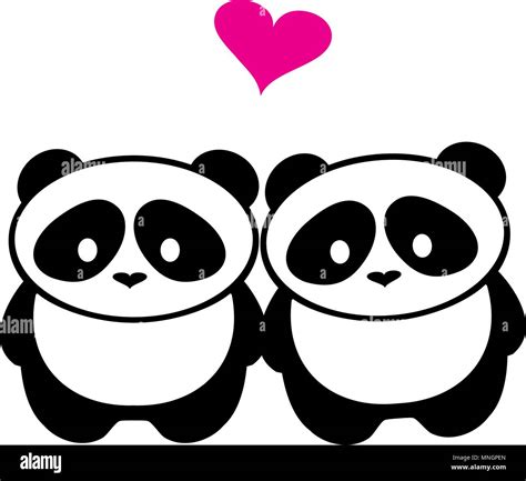 Vector Illustration Of Cute Panda Bears In Love Silhouette Logo Design