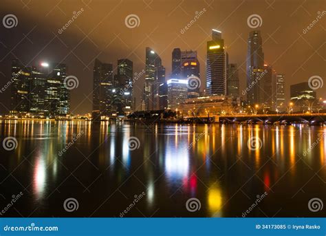 Modern City Skyline At Night Stock Image Image Of District Exterior