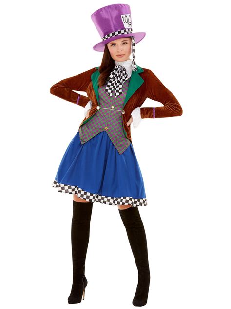 Deluxe Mens Ladies Mad Hatter Costume Fancy Dress Adult Wonderland Tea