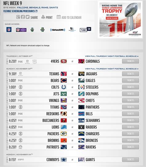 Printable Nfl Schedule Week Printable World Holiday Hot Sex Picture