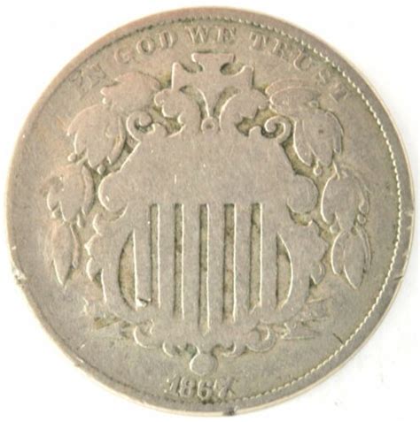 1867 Shield Nickel Us 5 Five Cent Coin Rays Philadelphia United