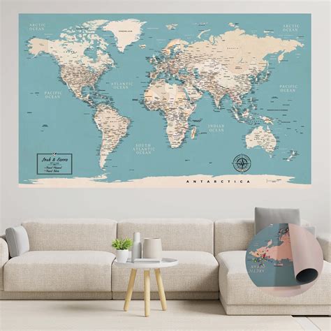Turquoise Push Pin World Map Large World Map Canvas Art Bay In 2022