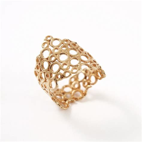 Honeycomb Ring For Women 14k Solid Gold Lace Ring Fine Etsy