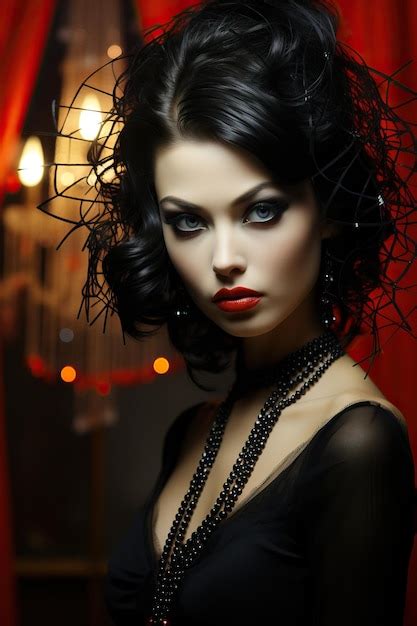 Premium Ai Image A Woman With Black Hair And Red Lips