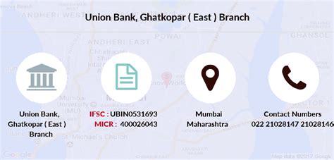 Branch code is , contact number: Union Bank Ghatkopar ( east ) IFSC Code UBIN0531693