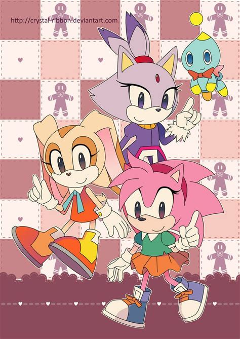 Sonic Poster Retro Rosy Cream And Blaze By Crystal Ribbon On