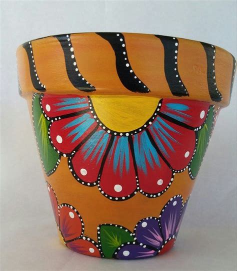 Painted Clay Pot Hand Painted Flowerpot Patio Decor Painted Painted