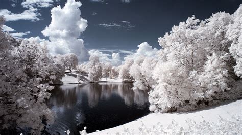 Clouds Lake Infrared Simple Background Nature Snow Winter
