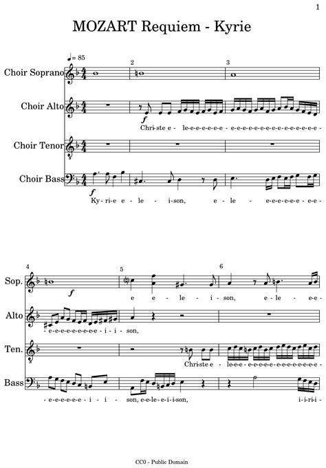Mozart Requiem Kyrie Sheet Music For Choir Tenor