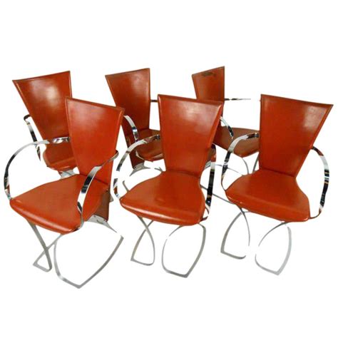 Wicker chrome modernist chairs and oval table with place. Vintage Chrome and Leather Dining Chairs - Set of 6 | Chairish