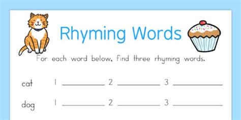 Rhyming Words Worksheet Rhyme Rhyming Worksheet Words