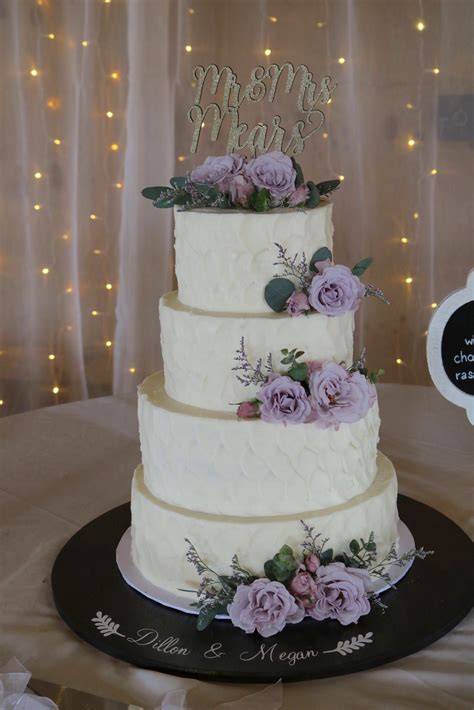 4 Tier Textured Wedding Cake With Lavender Flowers 3 Sweet Girls