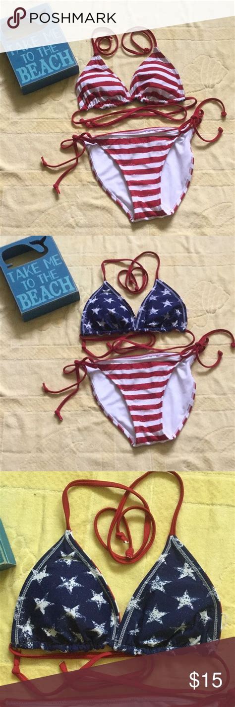 🆕 3 10 2 In 1 American Flag Bikini 🇺🇸💙 ️ American Flag Bikini Red And White Stripes Bikinis