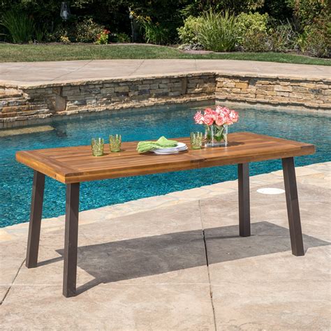 This statler outdoor extendable wooden dining table is the perfect piece to complete your backyard, patio, and garden. Delgado 7 Piece Outdoor Dining Set with Wood Table and ...