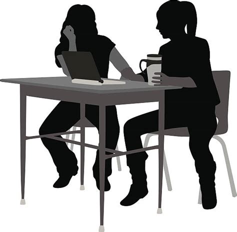 Student Sitting At Desk Silhouettes Illustrations Royalty Free Vector