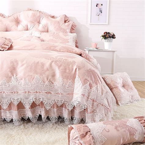 Elegant Girls Pale Pink Vintage Lace Design Gathered Ruffled Cute Style Luxury Cotton Full