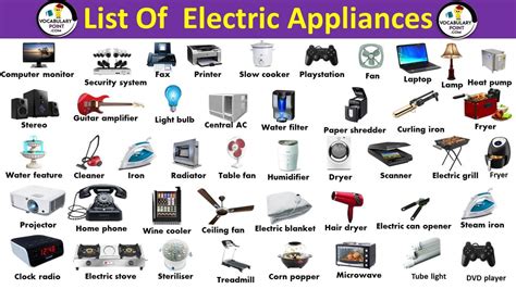 List Of Electric Appliances Best Household Electric Appliances Vocabulary Point