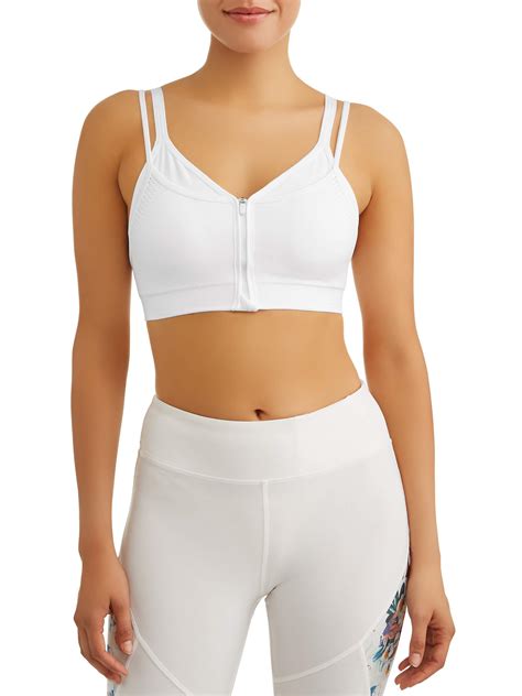 Athletic Works Womens Seamless Layered Zip Front Sports Bra