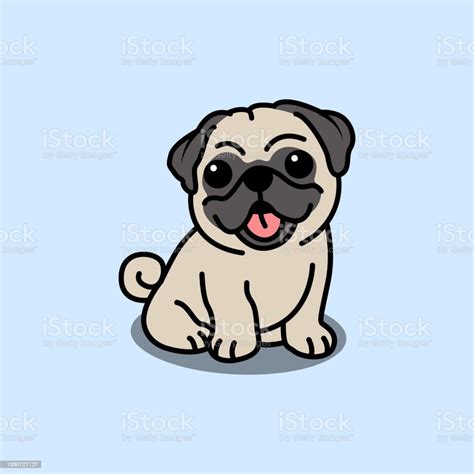 Cute Pug Dog Sitting Cartoon Vector Illustration Stock Illustration