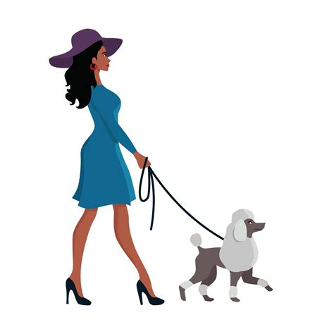 Beautiful Woman Walking Her Dog With Style Flat Vector Illustration